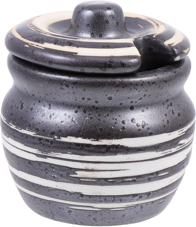 BETOOKY Ceramic Sushi Seasoning Pot and Mustard Condiment Pot Compact Black Ceramic Storage Jar for Asian Kitchen Dining and Sushi Serving