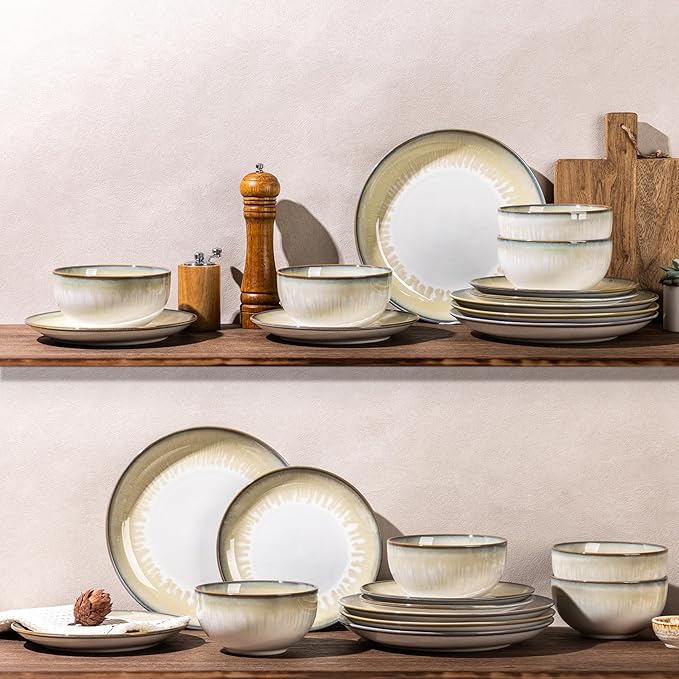 LERATIO Ceramic Dinnerware Sets for 4,Porcelain Plates and Bowls Sets,Handmade Reactive Glaze Dishes Set,Chip Resistant and Scratch Resistant | Oven&Dishwasher & Microwave Safe,Service for 4