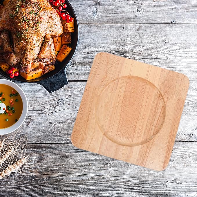 Milisten Wooden Hot Pot Base Trivet 20x20cm 14cm Indented Groove Heat-Resistant Casserole Holder Kitchen Accessory for Korean Stone Pot Cooking