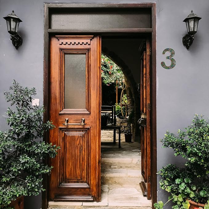 Large Ceramic Housewarming Sign Ceramic Address Plaque House Numbers Sign Door Personalized Coloured Decorative Hand Decoratede Housewarming Gifts Tulip Design 12 * 9 cm (Green, 4)