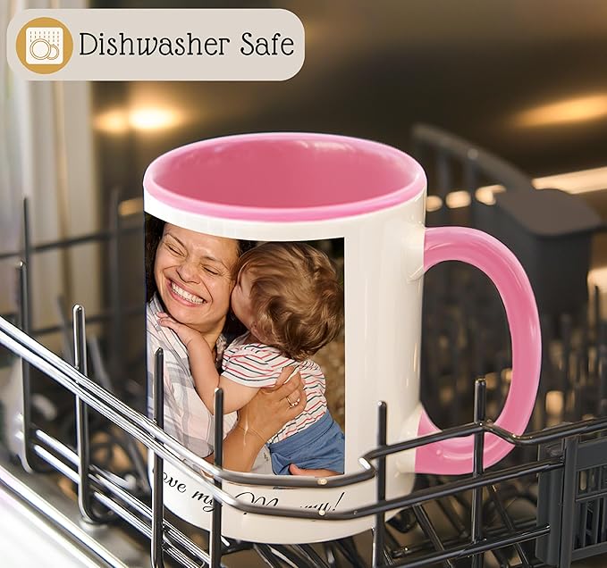 Personalized Coffee Mug | Custom Photo Text or Logo Ceramic Mug | Customized 11 Oz Tea Cup – Unique Gift for Women & Girl | Taza Personalizadas Design with Picture and Words | White – Pink