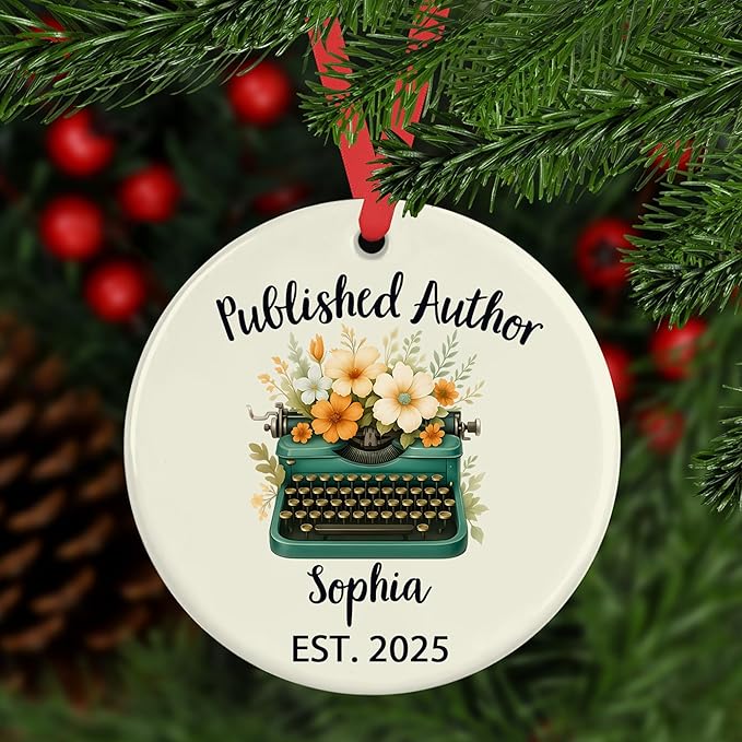 SODAVA Personalized Published Author Xmas Ornament, Future Bestselling Author Ceramic Ornament, Gift for Writers, Poets, and Book Lovers