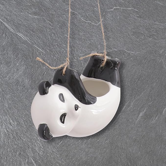 Ceramic Panda Animal Planter Pot Hanging Flowerpot for Indoor Succulents Bonsai Container Home Office Garden Decoration