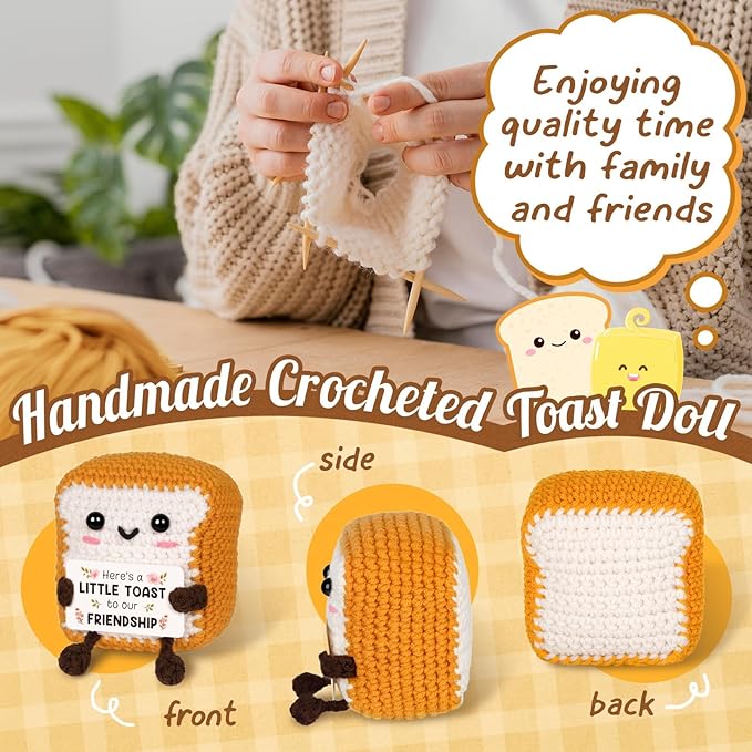 for Women Men, Cute Funny Birthday Valentines Day Thanksgiving for Best Friend Bestie, Handmade Smile Crochet Toast Gifts for BBF Friendship