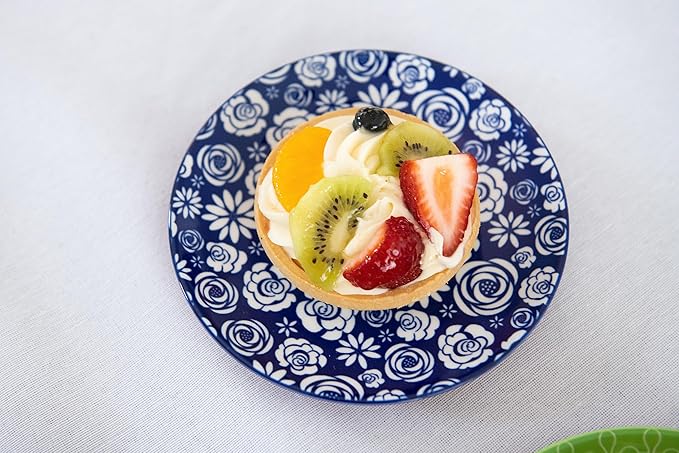Annovero Dessert Plates - Small 6 Inch Plate for Appetizer, Cake, Snack, Pie, Cocktail - Microwavable - Decorative Colorful Porcelain Mini Saucer - Zero Lead & Cadmium - Set of 6