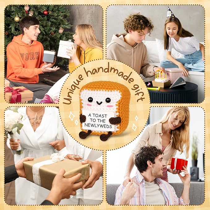 A Toast to The Newlyweds - Mini Handmade Crochet Toast, Funny Wedding Gifts for Couples 2025, Bridal Shower Gifts for Bride, Best Bride and Groom Gift for Wedding Engagement