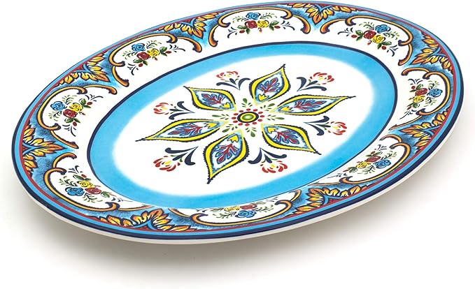 Euro Ceramica Zanzibar Collection 18-Inch Large Oval Platter | Serving Tray | Turkey Platter | Holiday Center Piece , Multicolor