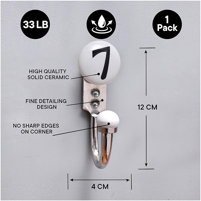 IndianShelf 1-Piece Ceramic, Zinc Decorative Cute Hooks for Hanging Coats, Jackets, Leash, Hat, Towel, Backpack, Purse, Handbag for Home Décors :White