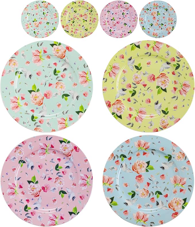 8-Inch Porcelain Dessert Plates, Set of 8 - Floral Decorative Ceramic Plates for Appetizers, Salads, or Dinner, Colorful & Elegant Design