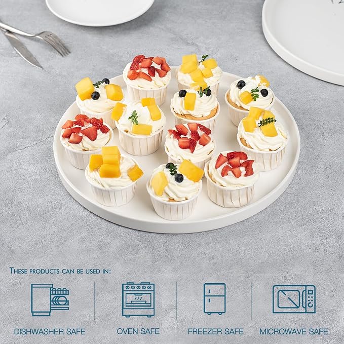 12" Ceramic Serving Trays, 3 Packs Round Serving Platters, Platters for Serving Food, Appetizer, Charcuterie, Snack, Dessert, Serving Dishes, Serving Trays for Entertaining, White