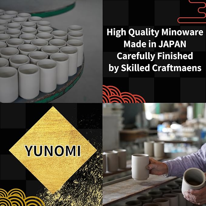 Japanese Tea Cups Sushi-Yunomi Mino Ware With Bamboo Coaster (Set of 2) (Sushi Chef)