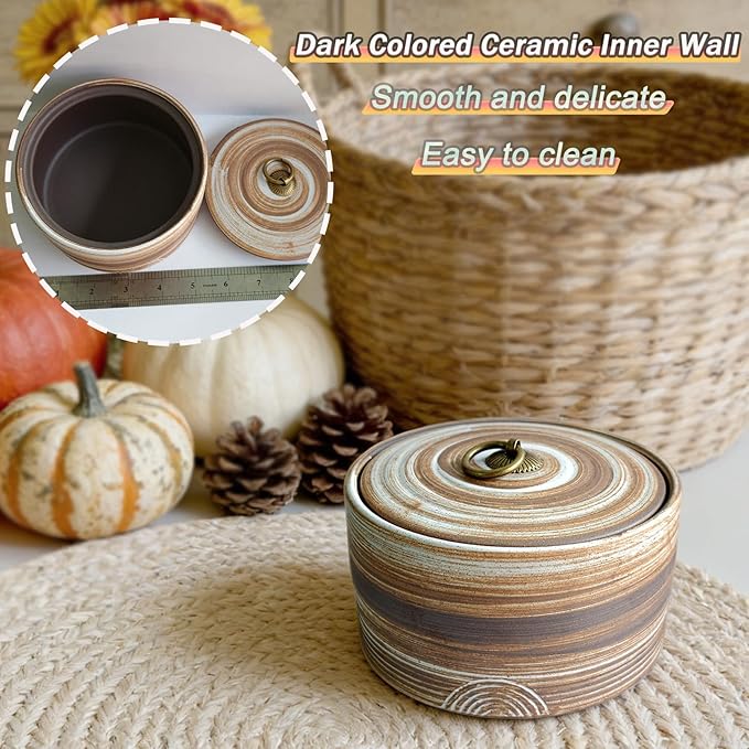 20.29 Oz Sealed Ceramic Jar with Flat Lid, Colored Ceramic Canister, Vintage Stoneware Food Storage Jar for Flour Spices Candy Nuts, Home Decor (White Brown)