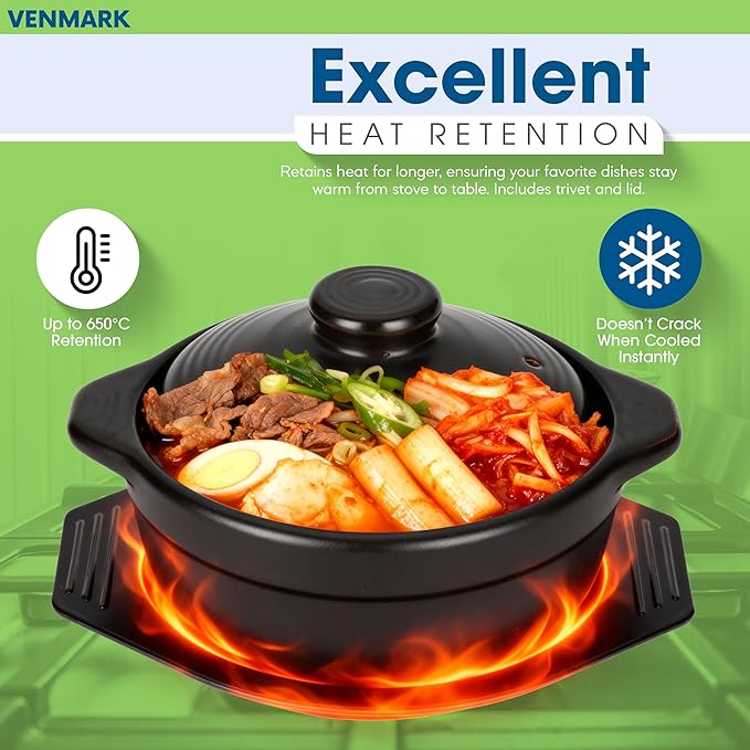 Korean Stone Bowl (Dolsot) – Ttukbaegi Pot with Lid, Bibimbap Bowl, 37 oz Earthenware Hot Pot for Steamed Eggs, Rice, Bibimbap, Ramen & Soup – Complete with Heat-Resistant Silicone Mitts