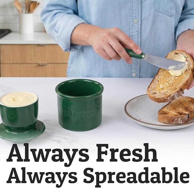 PriorityChef Butter Crock with Lid with Water Line,Ceramic French Butter Dish to Leave On Counter, Formal Garden