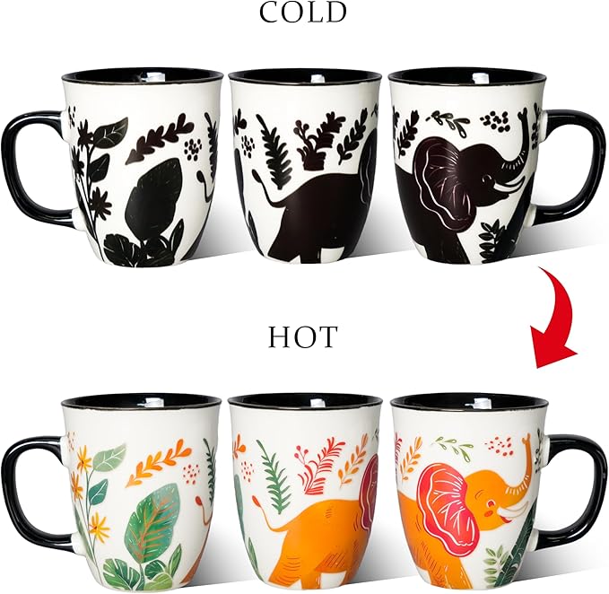 Color Changing Elephant Mug 16oz - Heat Sensitive Cup for Tea Cocoa Milk, Funny Ceramic Coffee Mugs, Birthady Gifts for Women man