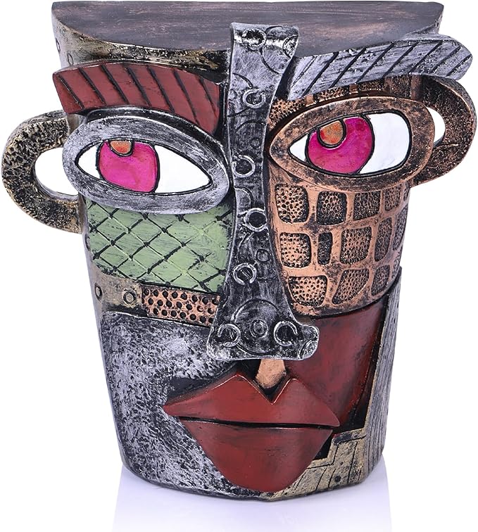 Unique Face Abstract Art Sculpture, Home Colorful Decor Statue for Modern Eclectic, TV Stand Accent, Coffee Table, Shelf, Entrance Table, Office Decor, Funky Quirky Art Decor Gift (Vintage)