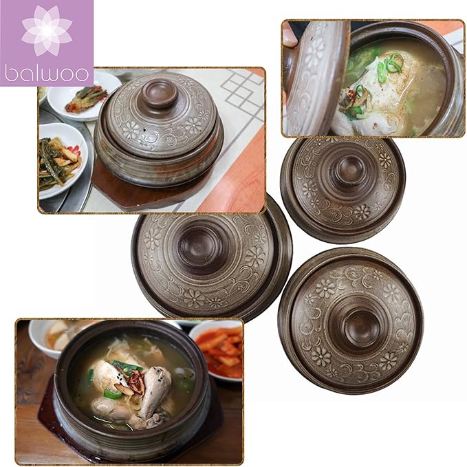 Korean Pot Mud Earthenware Ttukbaegi, Natural Mud Glaze Ceramic Clay Cooking Pot Casserole, Heat Resistant Ceramic Earthen Pot, Zero-Crack Stone Bowl Stockpot Soup Cookware, Pottery Bowl