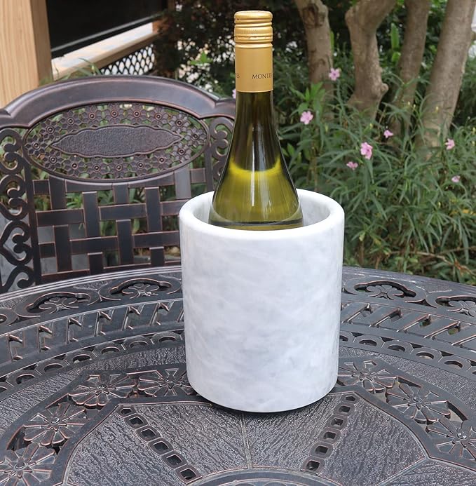 HillSpring Large Marble Kitchen Utensil Holder for Countertop, Tool Organizer with Protective Padded Base, Farmhouse Decor Gift, Wine Chiller Bucket, 6.4", Grey