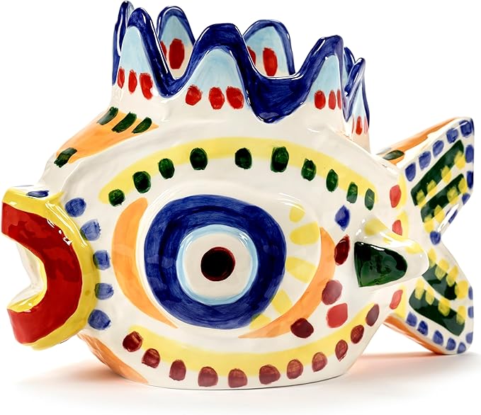 Serax Flower Vase | Sicily by Ottolenghi | Colorful Fish Stoneware Home Decor Living Room for Coffee Table, Kitchen Decorations | Modern Entryway Table Decor or for Shelves | Unique Centerpiece Vases