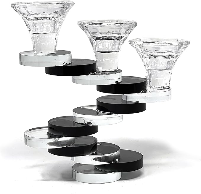 Allgala 3-Cup Artistic Design Bonsai Style Candlestick Crystal Candle Holder-Black-HD89132