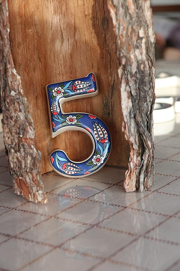 Large Ceramic Housewarming Sign Ceramic Address Plaque House Numbers Sign Door Personalized Coloured Decorative Hand Decoratede Housewarming Gifts Tulip Design 12 * 9 cm (Navy Blue, 5)