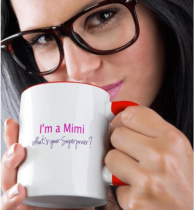 3dRose Im a Mimi. Whats your Superpower - hot pink - funny gift for grandma 15oz Two-Tone Red Mug
