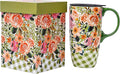 DUSVALLY Ceramic Tall Coffee Mug, Friends Coffee Cup Gift Set, Travel Mug with Lid for Office and Home, Unique Gifts for Women and Man, Flower Mug, Color Box, 17oz Large Cup, Green