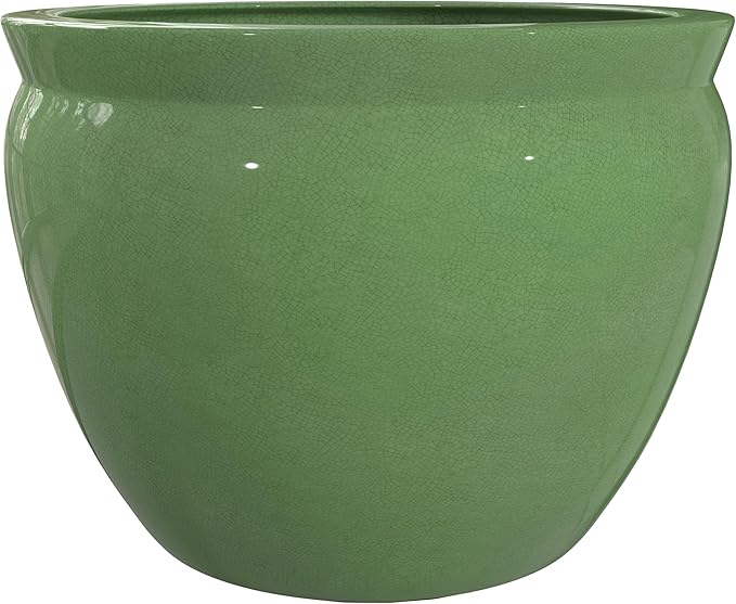 Red Lantern 20" Celadon Porcelain Fishbowl, Green