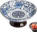 Vintage Blue and White Porcelain Tea Pastry Tray - Footed Fruit Platter, Asian Style Small Plates, Snack Dessert Nut Bowls, Ceramic Serving Tray, Japanese and Asia Phoenix Design