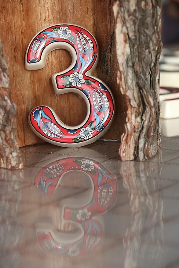 Large Ceramic Housewarming Sign Ceramic Address Plaque House Numbers Sign Door Personalized Coloured Decorative Hand Decoratede Housewarming Gifts Tulip Design 12 * 9 cm (Red, 3)