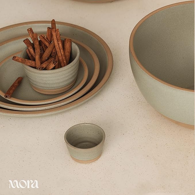 Mora Nano Ramekins Set of 4, 2oz Ceramic Pottery Sauce Cups - Microwave, Oven and Dishwasher Safe - Thyme