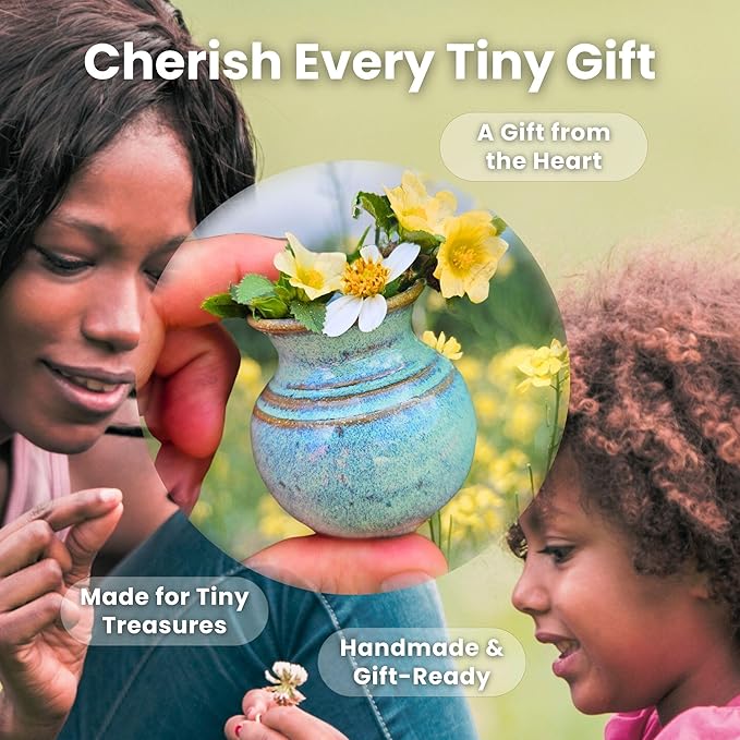 Handcrafted Miniature Ceramic Flower Vase – Thoughtful Mother's Gift with Poem – Ideal for Garden Blooms