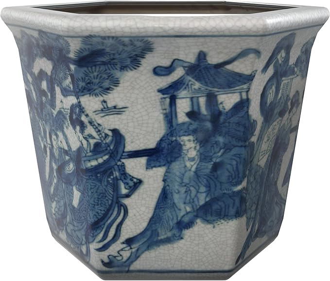 Red Lantern 10" Porcelain Flower Pot, Ladies Blue & White