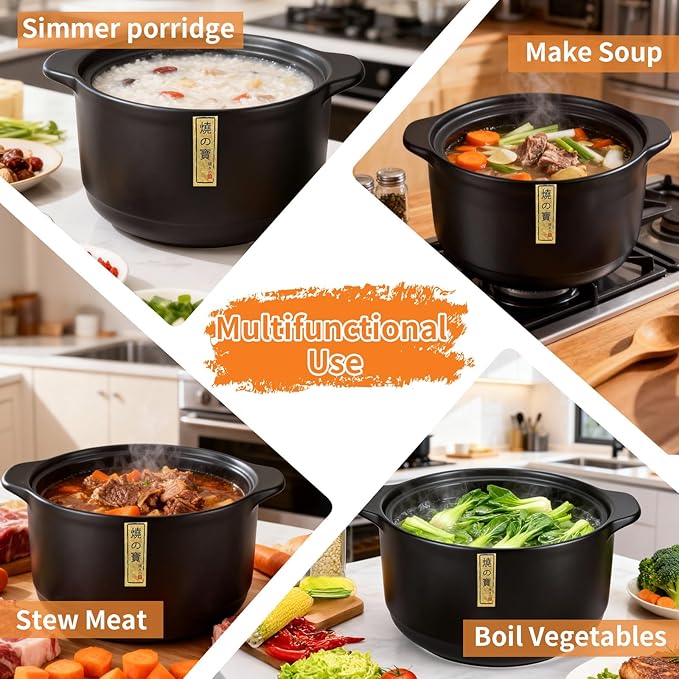 Ceramic Cooking Pot, Clay Cooking Pot, Japanese Donabe, Chinese Ceramic/Casserole/Clay/Earthen Cookware Stew Pots Stockpot with Lid, Blue, 5.5L/5.8QT