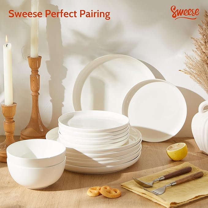 Sweese Porcelain Dessert Plates, 7.4 Inch Lightweight Round Salad Plates Set of 6, Small Appetizer, Small Kitchen Dish, Microwave & Dishwasher Safe, Scratch Resistant Plates set, White