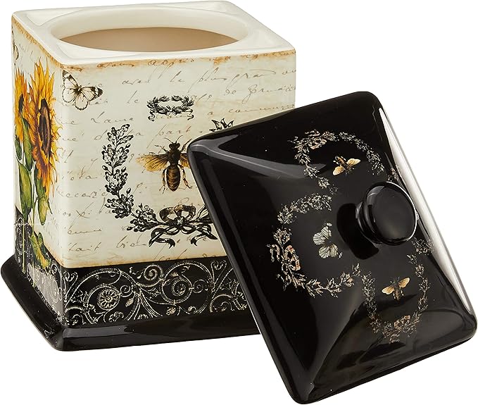 Certified International French Sunflowers Canister Set, Set of 3 Ceramic Kitchen Storage Jars with Lids, Vintage Sunflower Decor, Floral Bee Butterfly Design, 56/60/96 oz