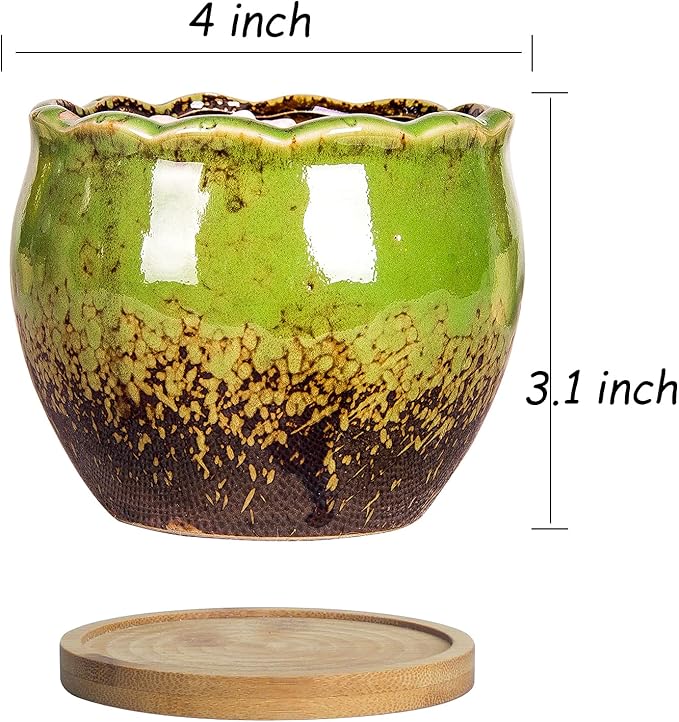 ARTKETTY Succulent Pots - 4 Inch Ceramic Succulent Planters with Drainage Tray Set of 6, Small Cactus Pots for Indoor Plants Colorful Flower Plant Pots for Desk Windowsill