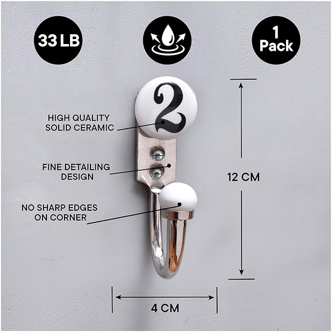 IndianShelf Ceramic, Zinc Decorative Cute Hooks for Hanging Coats, Jackets, Leash, Hat, Towel, Backpack, Purse, Handbag - White