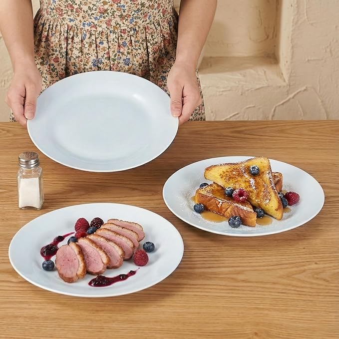 10.5" Round Dinner Plates Set of 4, White Ceramic Plates for Dinner, Salad, Appetizer & Dessert, Microwave, Dishwasher Safe Dinnerware for Kitchen, Perfect to Party Wedding Birthday & Christmas Dishes