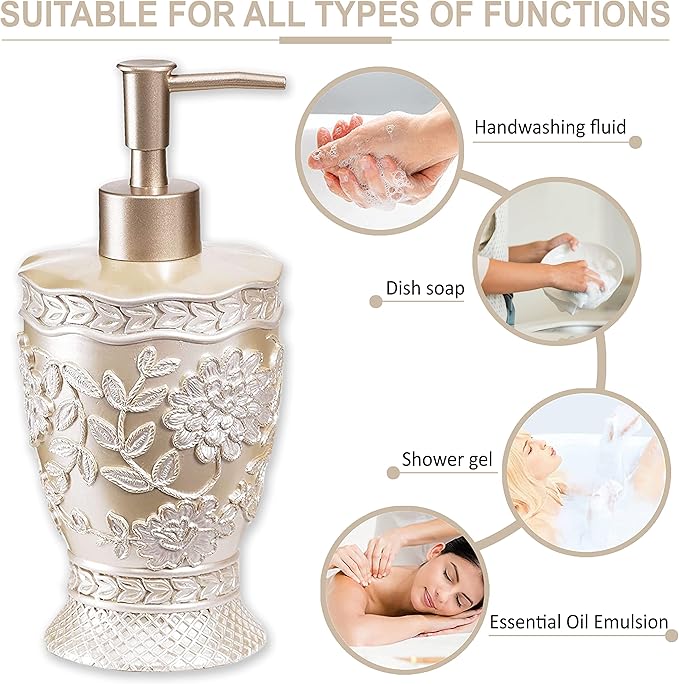 Zahari Home Rose Vine Stylish Soap Dispenser Set - Modern Print Design for Kitchen and Bathroom - Lotion Pump, Dish Soap, Hand Sanitizer, Hand Soap - Cute and Practical