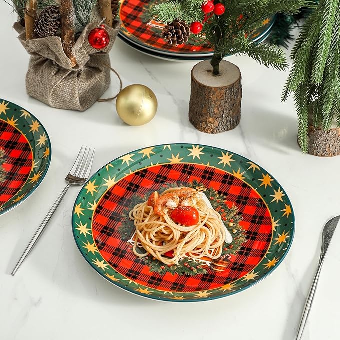 Ceramic Dinner Plates Set of 6,Stoneware 10 Inch,Microwave,Dishwasher and Oven Safe,Porcelain Dessert Plates for Steak,Dishes Set,Valentine's Day and New Year Gift,Christmas