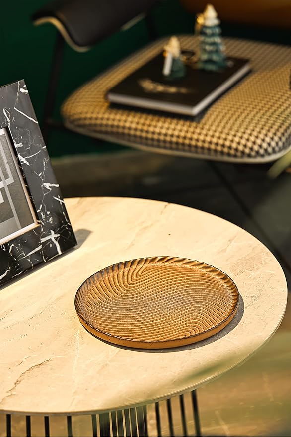 Vanity Tray, Candle Tray, Bathroom Tray, Countertop Tray, Perfume Holder Organizer, Decorative Tray for Dresser, Table, Bathroom Countertop, Home décor, Round, Brown, 8"×8"