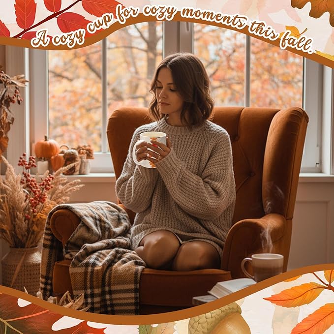 Sliner 11 oz Fall Ceramic Coffee Mugs Set of 2 Maple Leaf Thanksgiving Cup Gifts Festive Tea Cup Autumn Holiday Birthday Gifts for Men Women