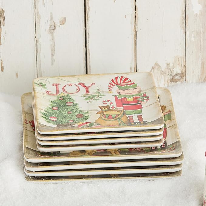 Nutcracker Parade Ceramic Holiday Dessert Plates Set – Santa, Elf, Toy Soldier, Snowman Art for Christmas Entertaining & Festive Tabletop Décor