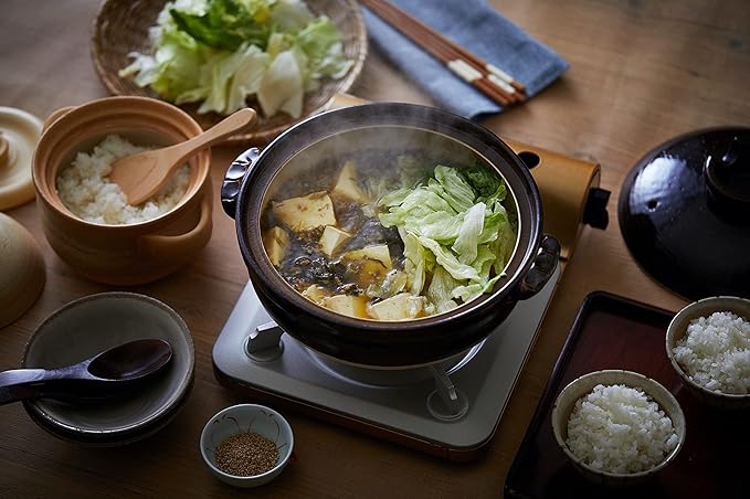 Japanese Clay Pot Donabe, 2300ml, for 3-4 People, Black, Product of Mie, Japan