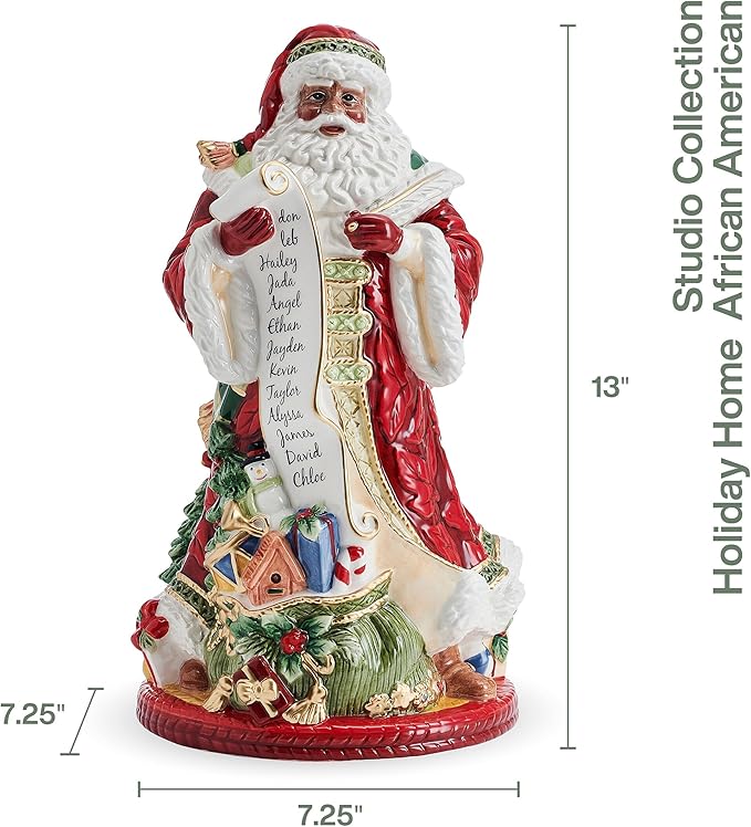 Fitz and Floyd Studio Holiday Home African American Santa Ceramic Figurine, 13 inch