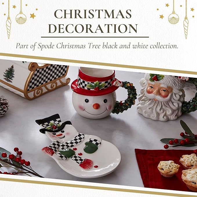 Spode Christmas Tree Snowman Dish, Dolomite Plate - Collectible Christmas Tableware, Ceramic Serveware & Party Plate for Holiday Celebrations - Dishwasher & Microwave Safe