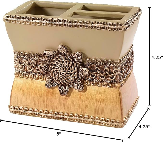 Avanti Linens 11166BGTE Braided Medallion Toothbrush Holder, Medium, Multicolor , Gold