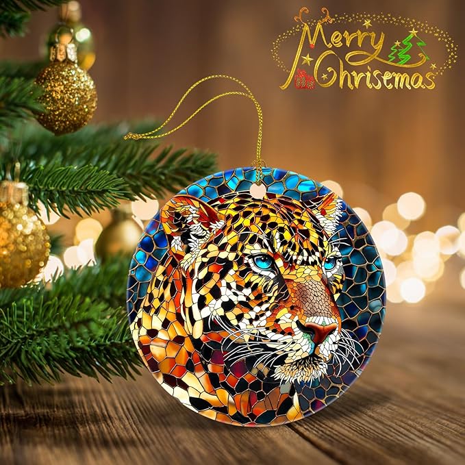Christmas Tree Decorations Leopard Ornament, Colored Ceramic Christmas Tree Ornaments, Xmas Decorative Hanging Ornaments, Christmas Decor Indoor Home Holiday Party Gifts Leopard