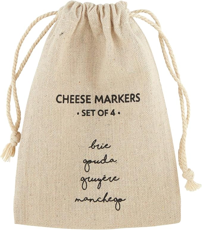 Santa Barbara Design Studio Table Sugar Ceramic Cheese Markers Set of 4, 2" x 2", White/Black